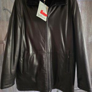 Jacket winter leather Stoller with shearling lining and zipper front size 54